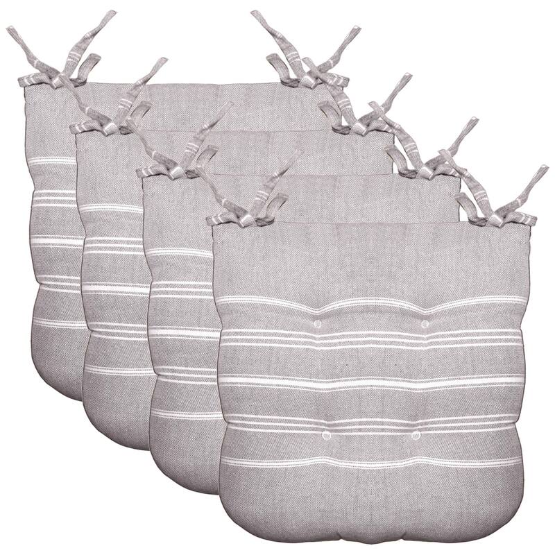 Fabstyles Tufted Fouta Cotton Set of 4 Chairpads with Ties - 16x16 - Grey