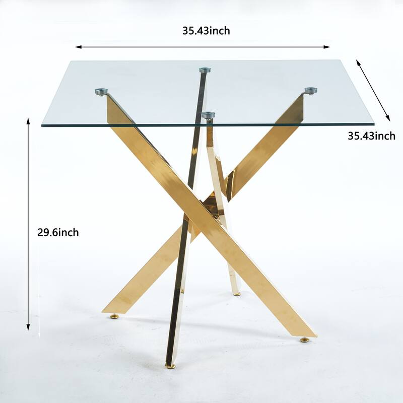 Modern Square Glass Dining Table for 4, Kitchen Table with Tempered Glass Top & Chrome Metal Legs for Dining Room, Living Room