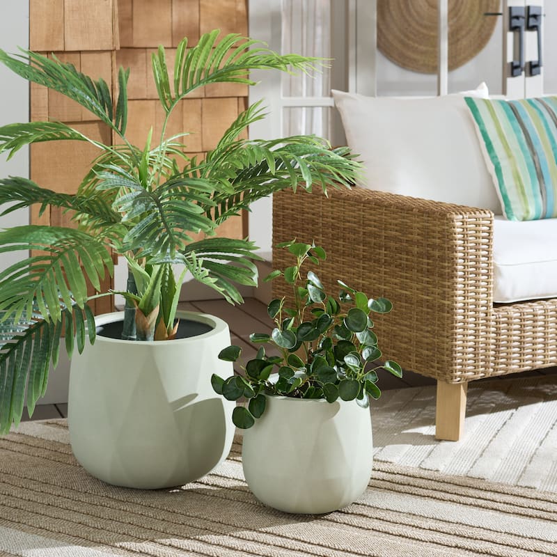 SAFAVIEH Outdoor Living Kane Planter Pot [SET of 2] - 16"W x 16"D x 14"H - Sage