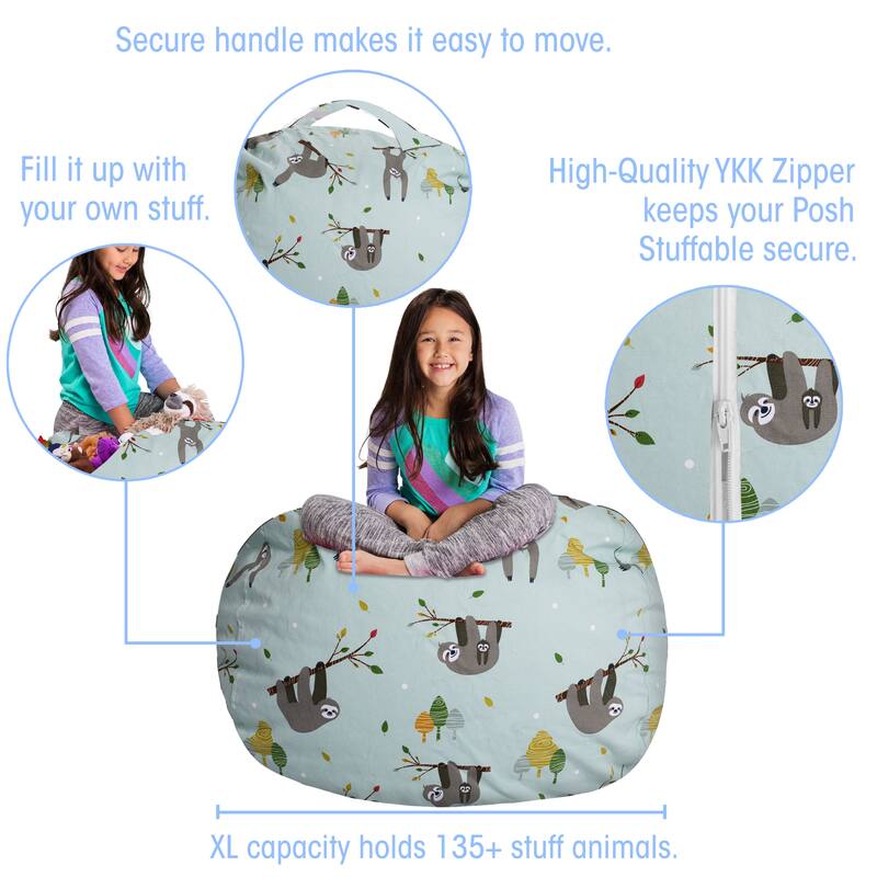 Kids Bean Bag Chair Cover Stuffed Animal Storage or Toy Organizer