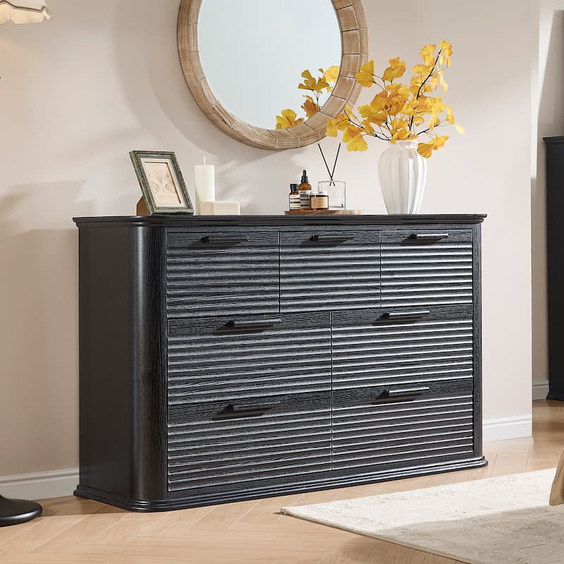 Modern 7 Drawer Dresser for Bedroom, Chest of Drawers - Black Woodgrain