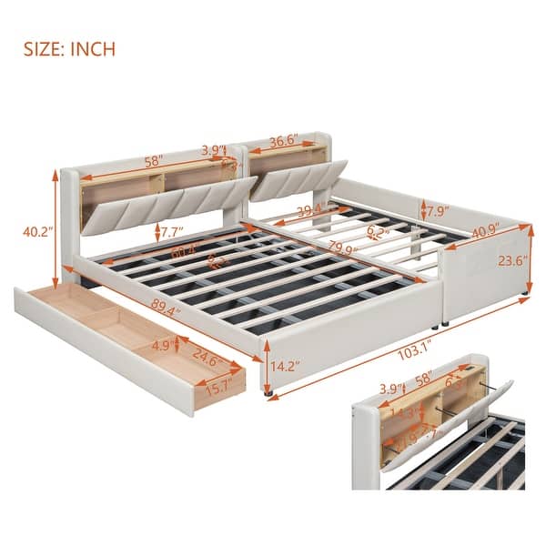 Queen Size & Twin XL Size PU Leather Storage Upholstered Platform Bed