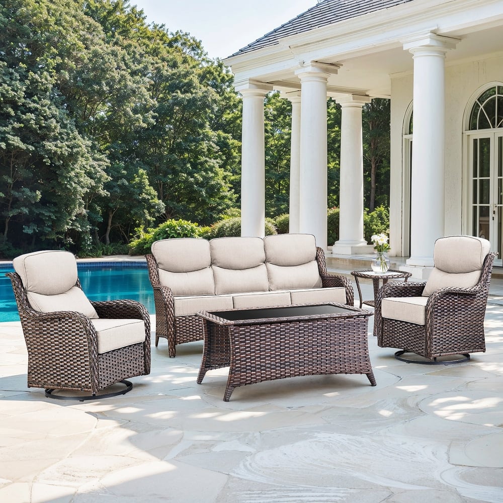 Gymojoy 5-Piece Patio Furniture Set with Swivel Glider Chairs, 6-Inch Ultra-Plush Cushions & Water-Resistant Olefin Fabric
