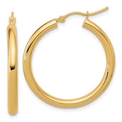 Curata 10k Yellow Gold Polished Hinged 30x3mm Round Hoop Earrings