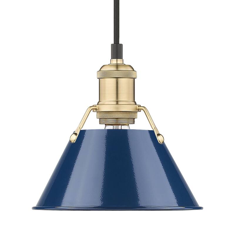 Yep by Golden Lighting Orwell 1-light 8in Pendant in Brushed Champagne Brass and Navy Blue shade - Gold