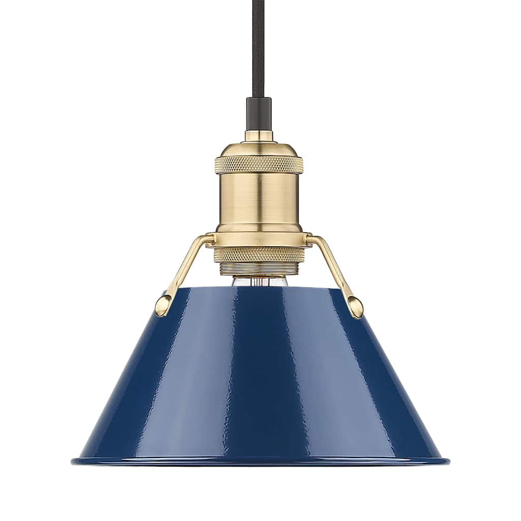 Yep by Golden Lighting Orwell 1-light 8in Pendant in Brushed Champagne Brass and Navy Blue shade - Gold