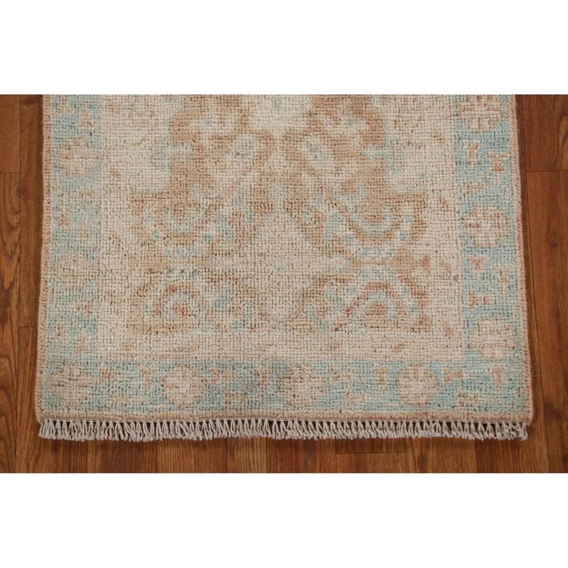 Hand Knotted Oriental 100% Wool Carpet Transitional Geometric Oranges & Rust Oushak Area Rug - 3' 10'' X 1' 11''