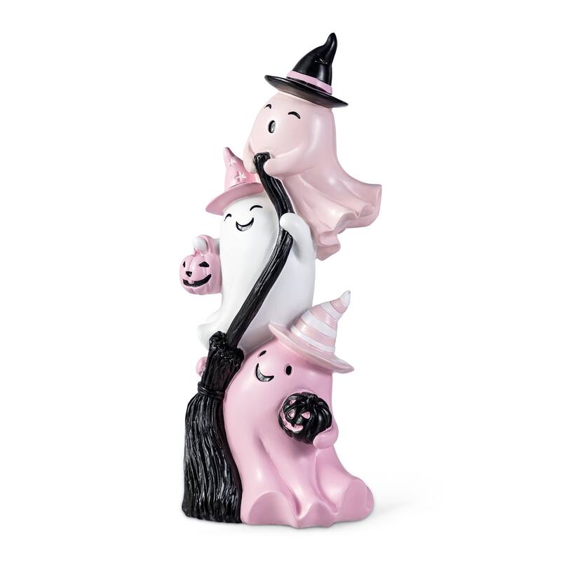 Glitzhome 13''H Halloween Polyresin Pink or White Stacked Ghost Table Decor