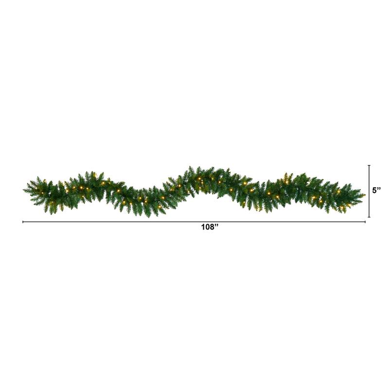 9Ft Christmas Garland with LED Lights - Artificial Pine Holiday Decor for Home - 108