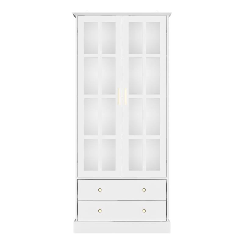 Glass Cabinet 70.1"White Display Curio Storage Cabinet with Glass Door