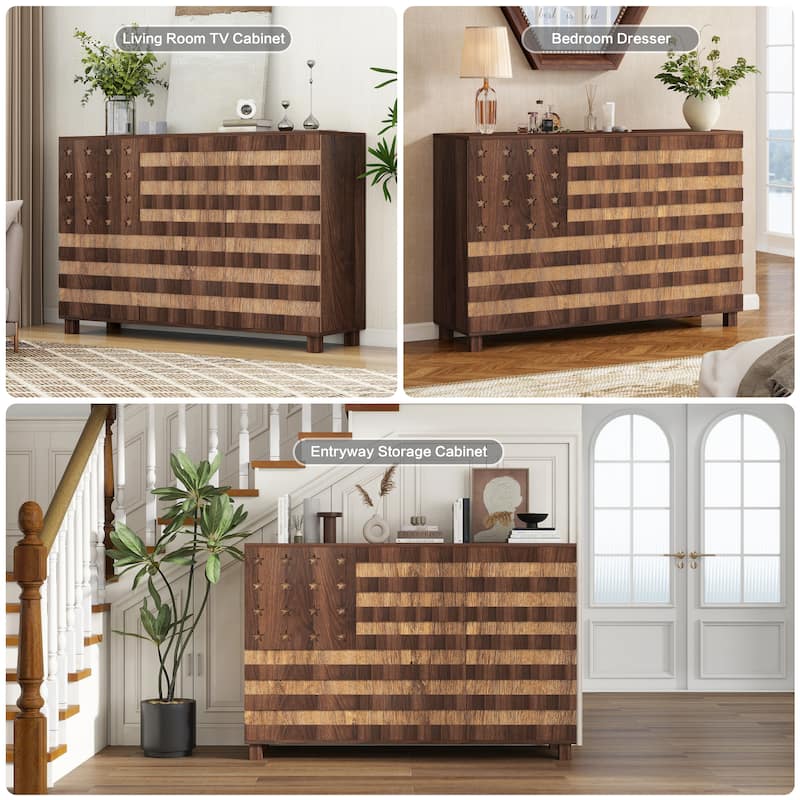 55" Buffet Sideboard Cabinet with Storage, Storage cabinet With Hand Carved Craftsmanship with 2 Drawers and 3 Doors