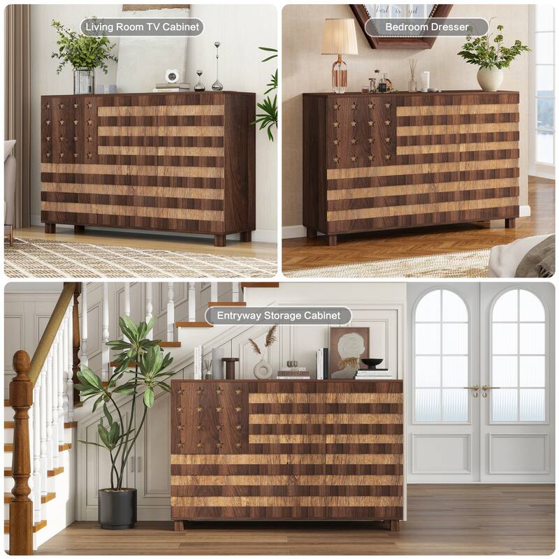 55" Buffet Sideboard Storage Cabinet with 2 Drawers and 3 Doors