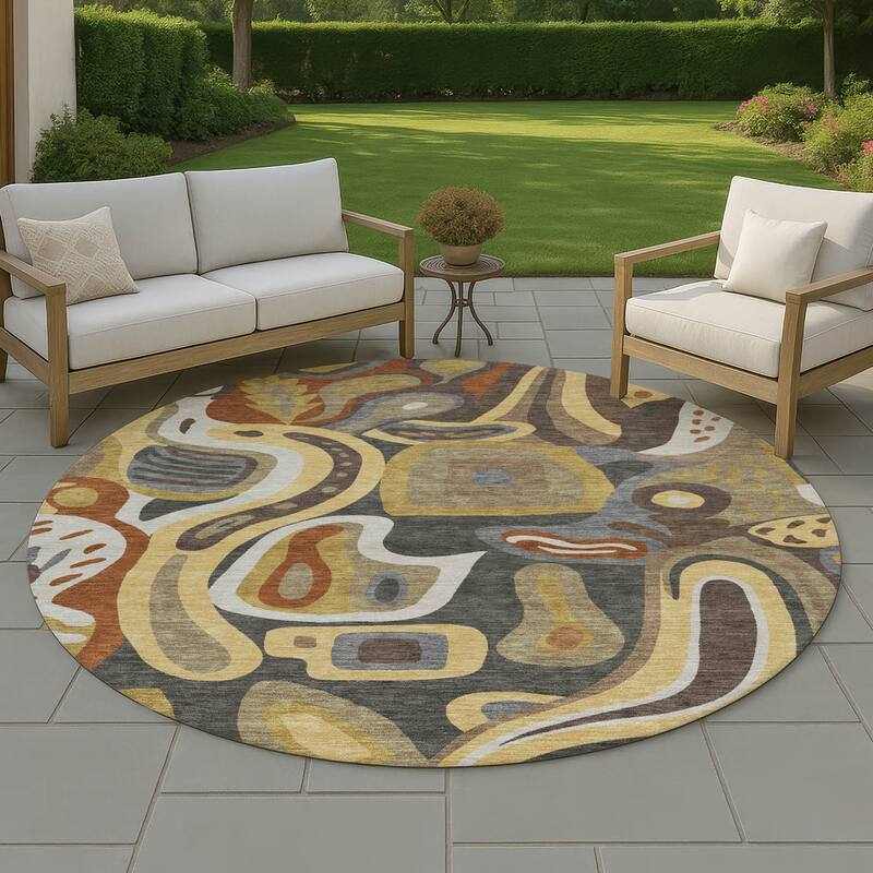 Machine Washable Indoor/ Outdoor Modern Picasy Chantille Rug - Coffee - 8' x 8'