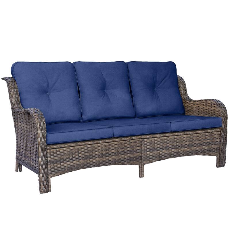 High Back Deep Seating Wicker Curved Outdoor Patio Sofa with Cushions