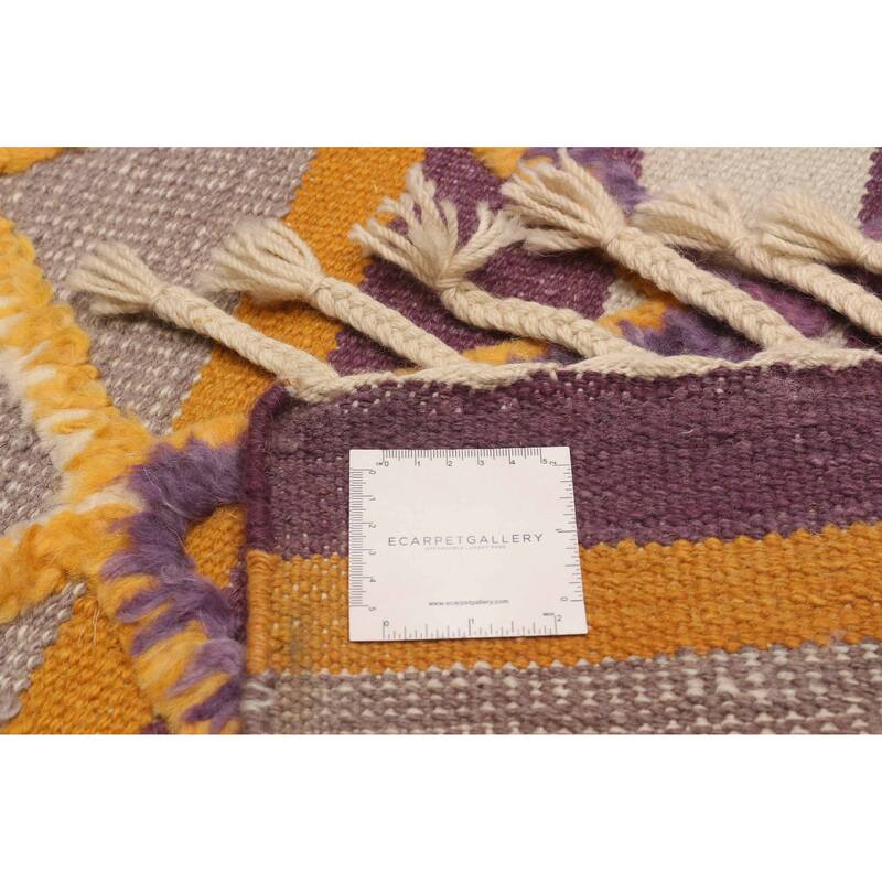 ECARPETGALLERY Flat-Weave Marrakech Purple Wool Kilim - 6'9 x 9'10