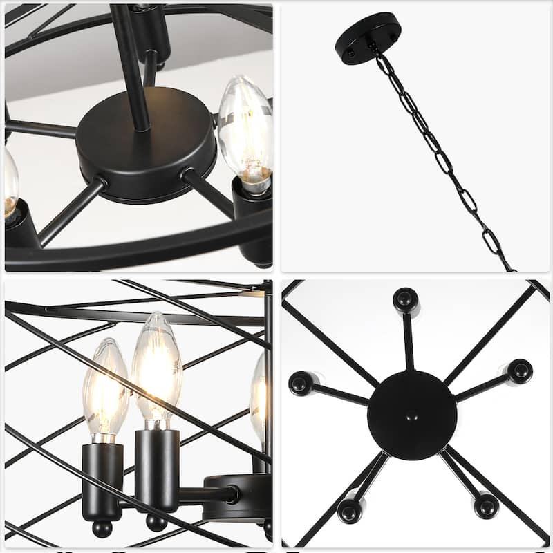 CurveCurio Elegant 20" Black Industrial Cage Chandelier with Adjustable 70" Chain for Modern Dining Spaces - 20" * 20" * 10"
