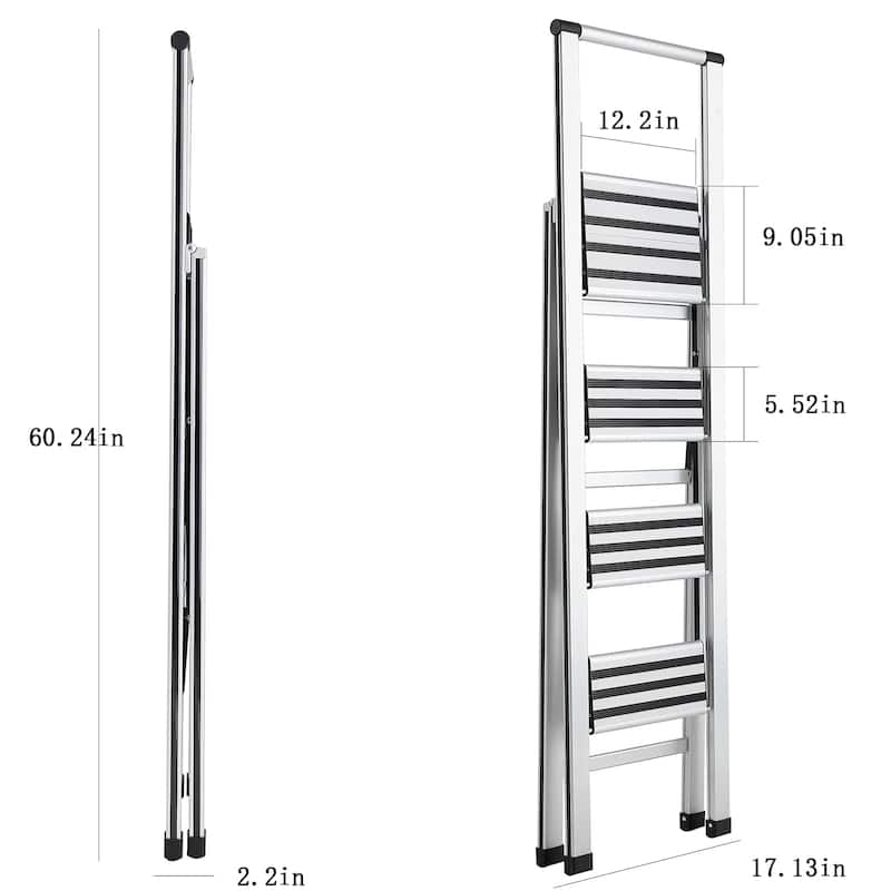 4 Step Ladder 4 Step Folding Step Stool with Handrails Wide Work ...