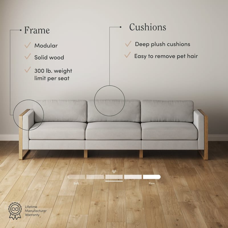 Madison Modern 3-Seater Sofa, Upholstered Modular Sofa or Couch for Living Room with Solid Wood Legs