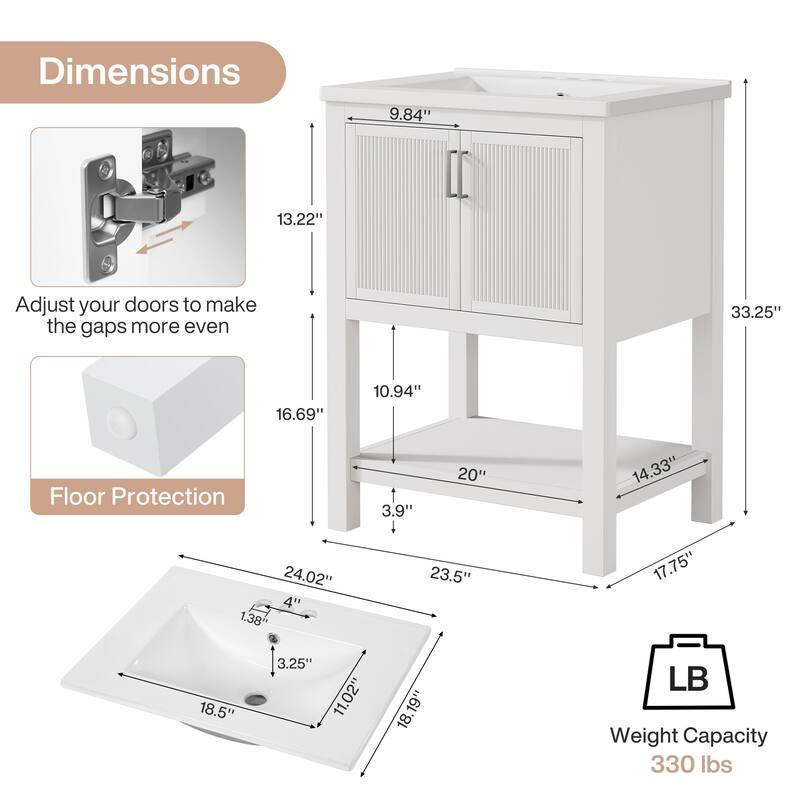 Bathroom Vanity with Sink, Solid Wood Frame Freestanding Vanity
