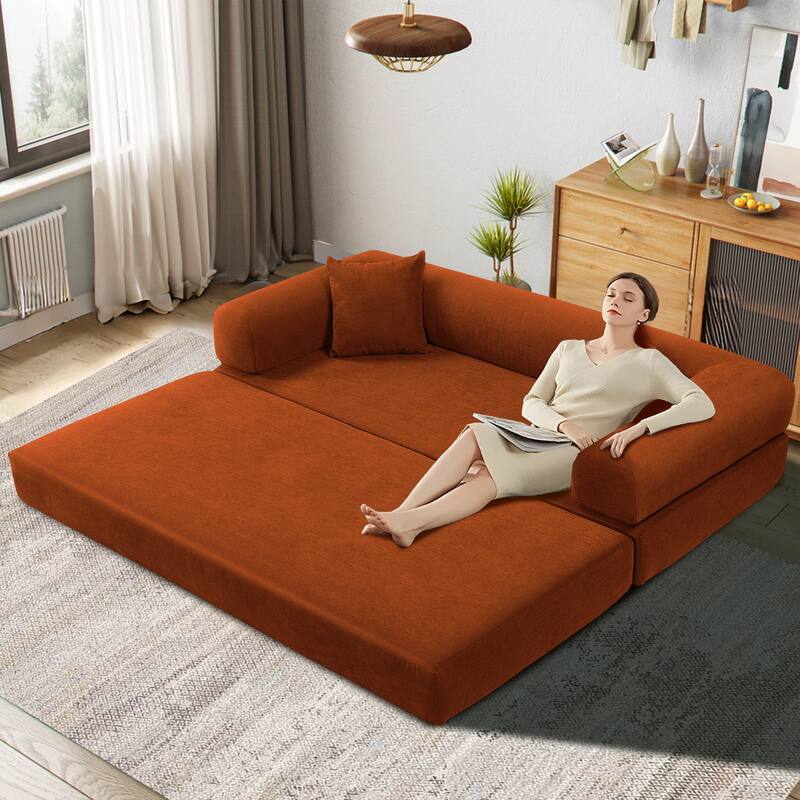 3-in-1 Convertible Sleeper Sofa with Pillows & Storage - Orange