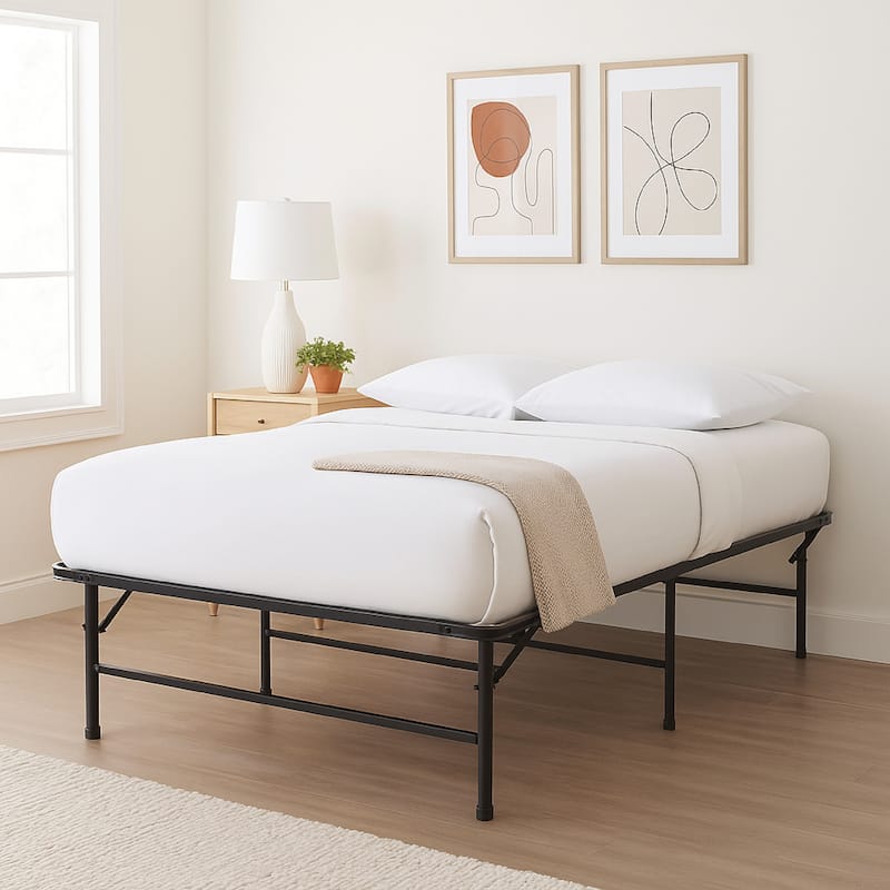 Adel King Size Low Profile Bed Foldable Metal Frame, Black