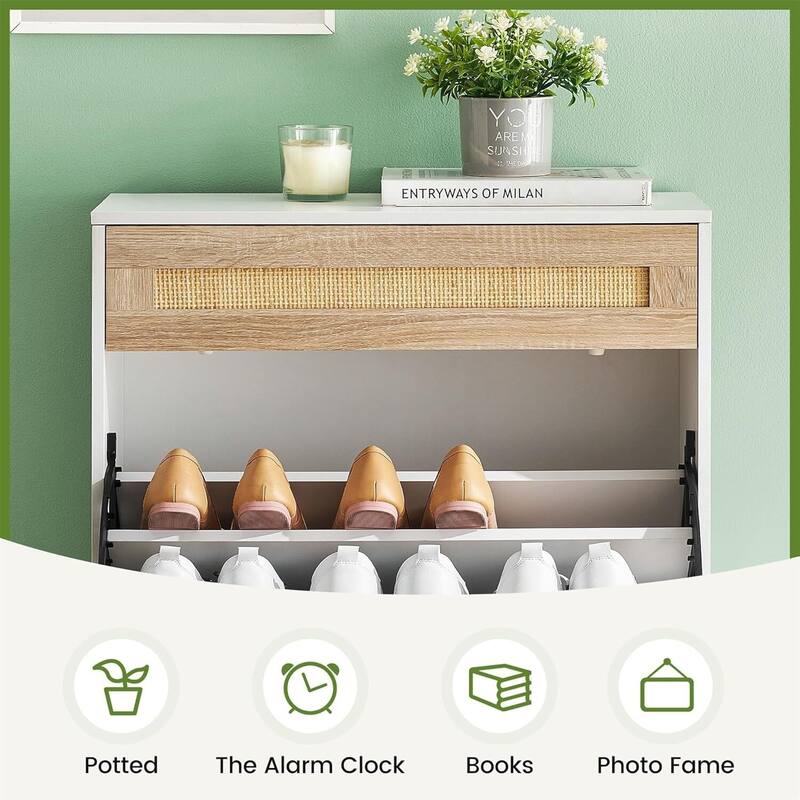 3-Tier Slim Rattan Shoe Storage Cabinet for Entryway Hallway Porch