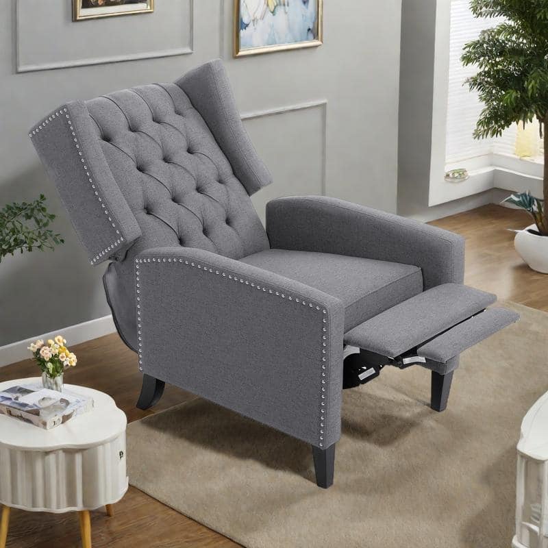 Fabric Wingback Recliner Chair with 3-Position Manual Recline, 220lb Capacity - Grey