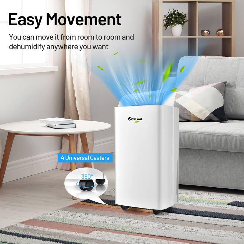 Costway 30-Pint Portable Dehumidifier with Wheels 1,500 Sq. ft