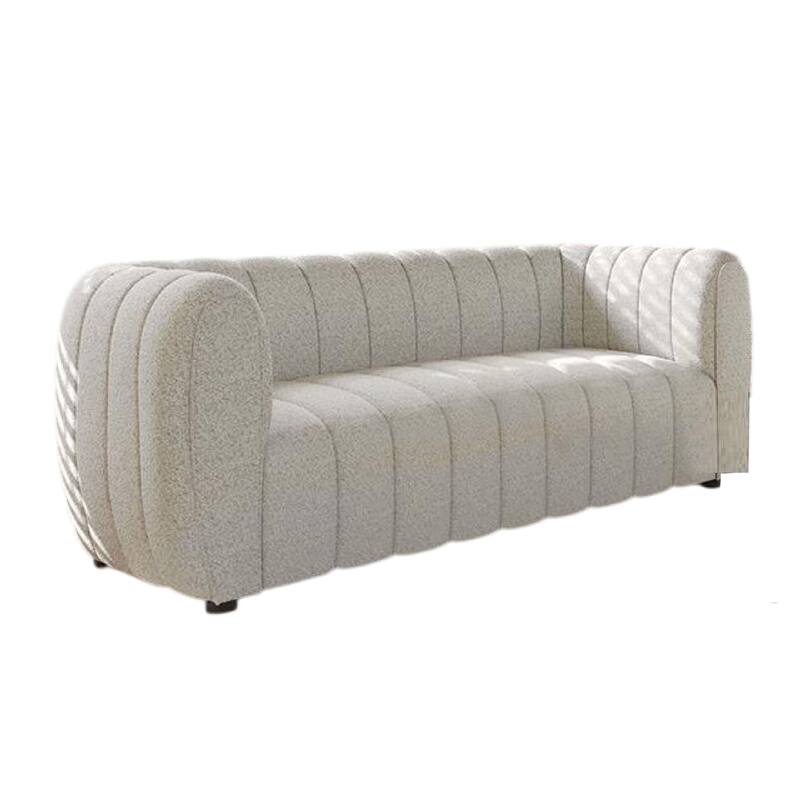 Hery Loveseat, 65 Inch, White Boucle, Vertical Channel Tufted Details
