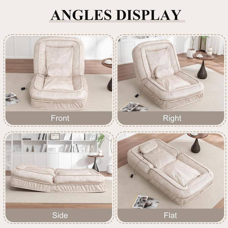 70" Adjustable Bean Bag Sofa Bed for Humans & Pets with Massage Pillow & 2 Soft Pillows , Velvet Waterproof Cover