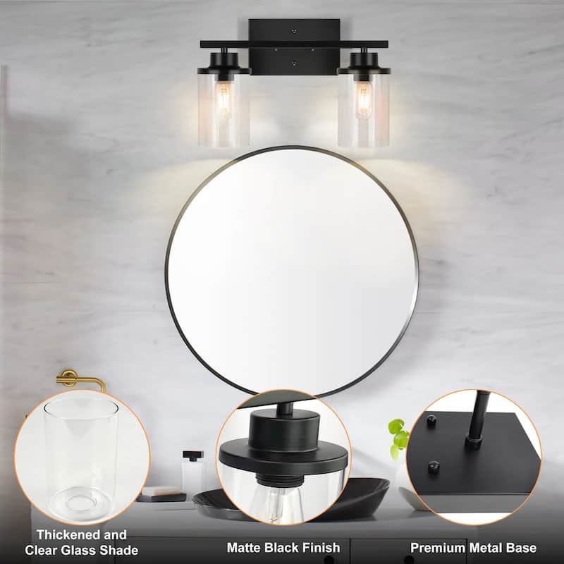 Starsky 2-Lights Modern Dimmable Bathroom Vanity Light with Glass Shade