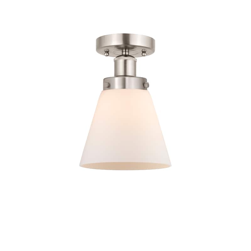 Innovations Lighting Edison Cone - 1 Light 7" Semi-Flush Mount - Matte White/Brushed Satin Nickel