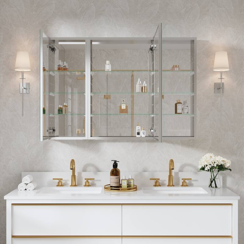 44"W X 30'H Bathroom Recessed or Surface Wall Mount Medicine Cabinet With Adjustable Glass Shelves