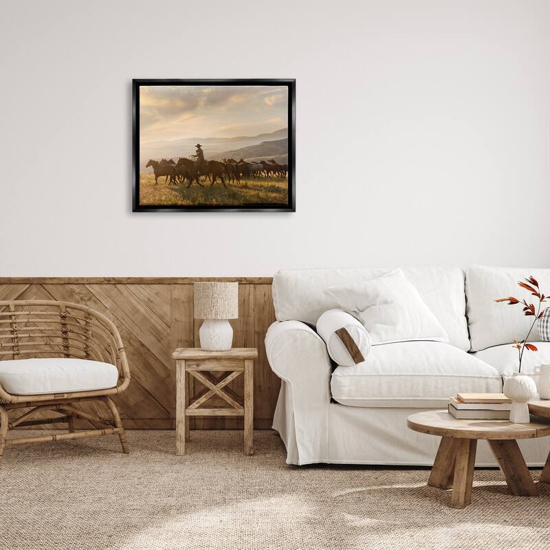 Stupell Cowboy in Rural Landscape Framed Floater Canvas Wall Art Design by PBurchettePhoto