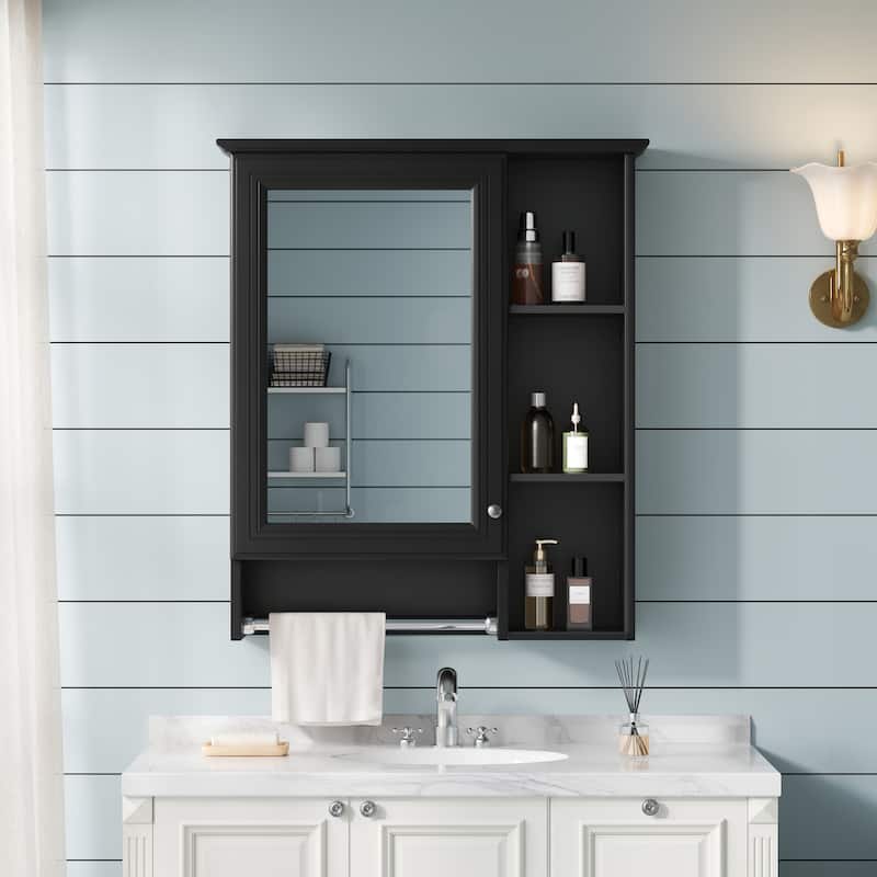 3-in-1 Bathroom Mirror Cabinet - Black