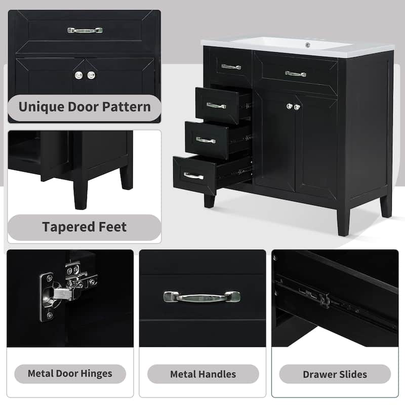 Roomfitters 36" Bathroom Vanity without Sink, Cabinet Base Only, Bathroom Cabinet with Drawers, Solid Frame and MDF Board