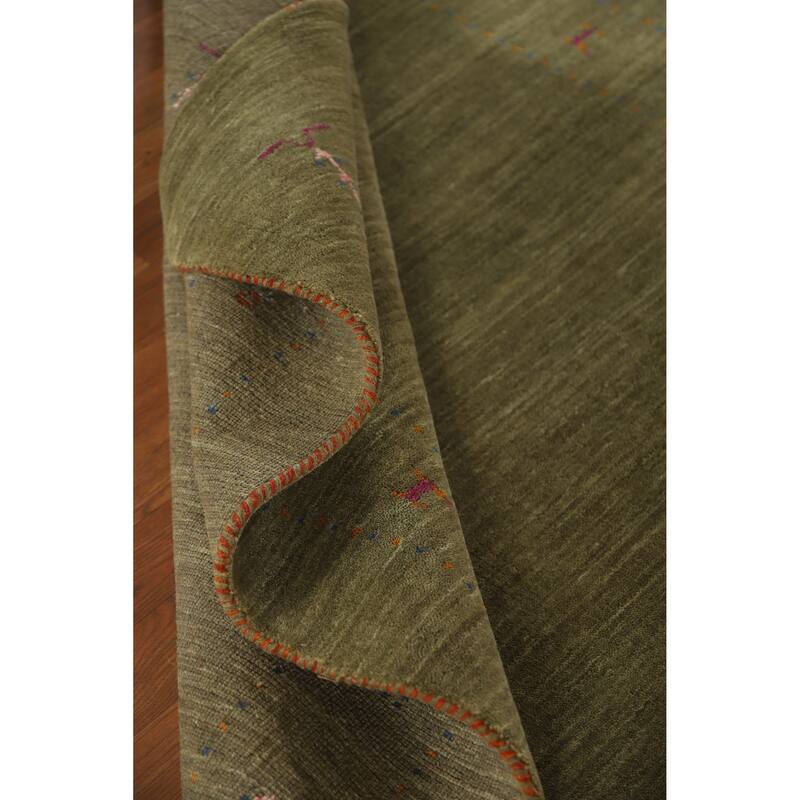 Hand Knotted Oriental 100% Wool Carpet Tribal Tribal Green Gabbeh Area Rug - 7' 7'' X 4' 11''