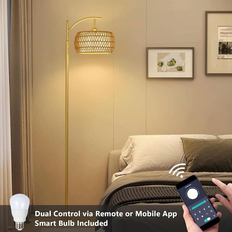 Versatile Arc Floor Lamp with Remote, Adjustable Brightness and 360° Rotatable Arm
