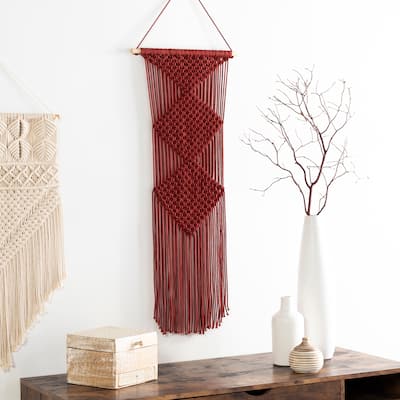 Artistic Weavers Linsey Burgundy Diamond Macrame Wall Hanging - 40"H x 14"W