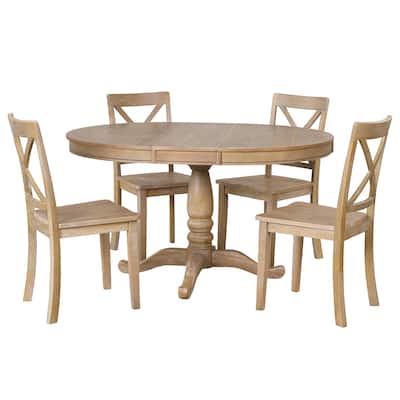 5 Piece Modern Dining Table Set for 4,Round Table and 4 Kitchen Room Chairs