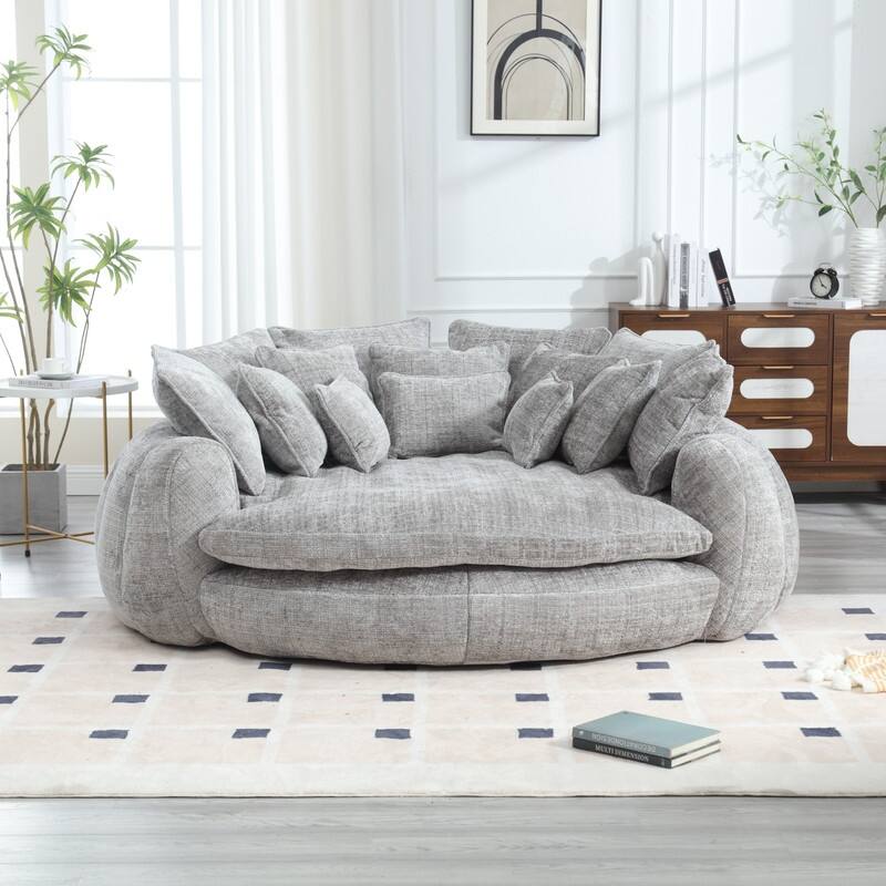 81.10" Double Bread Extra Large Round Sofa Bed with Armrests and Large Cushions - LIGHT GREY