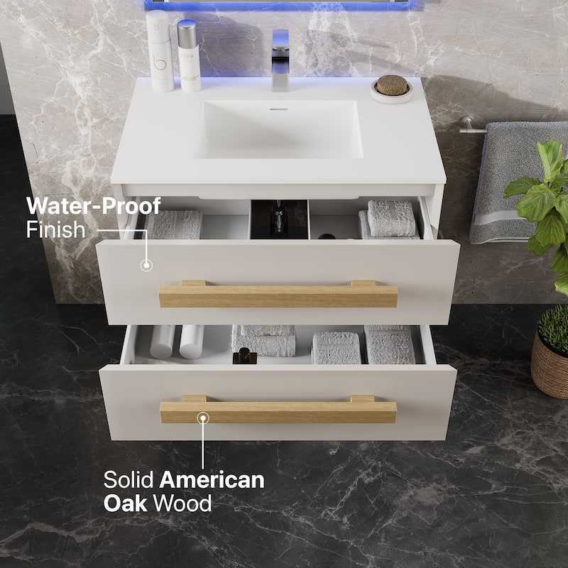 Element 32"W Wall Mount Bath Vanity with WH Solid Surface Top