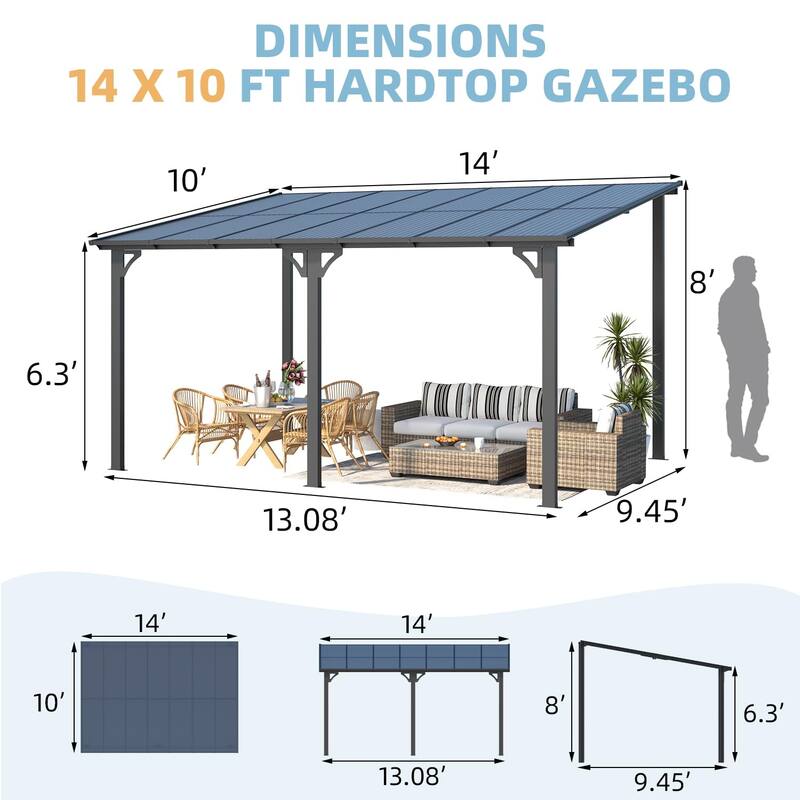 AECOJOY Wall Mounted Gazebos Pergola Gazebo Awnings for Backyard