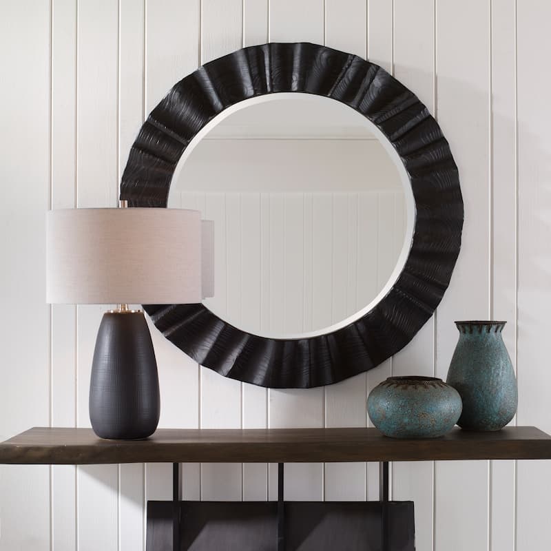 Framed Beveled Round Wall Mirror - 41.25" - Espresso Finish