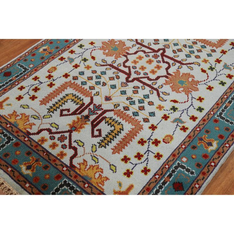 Hand Knotted Oriental 100% Wool Carpet Transitional Floral Navy Blue & Blues Oushak Area Rug - 5' 11'' X 4' 0''