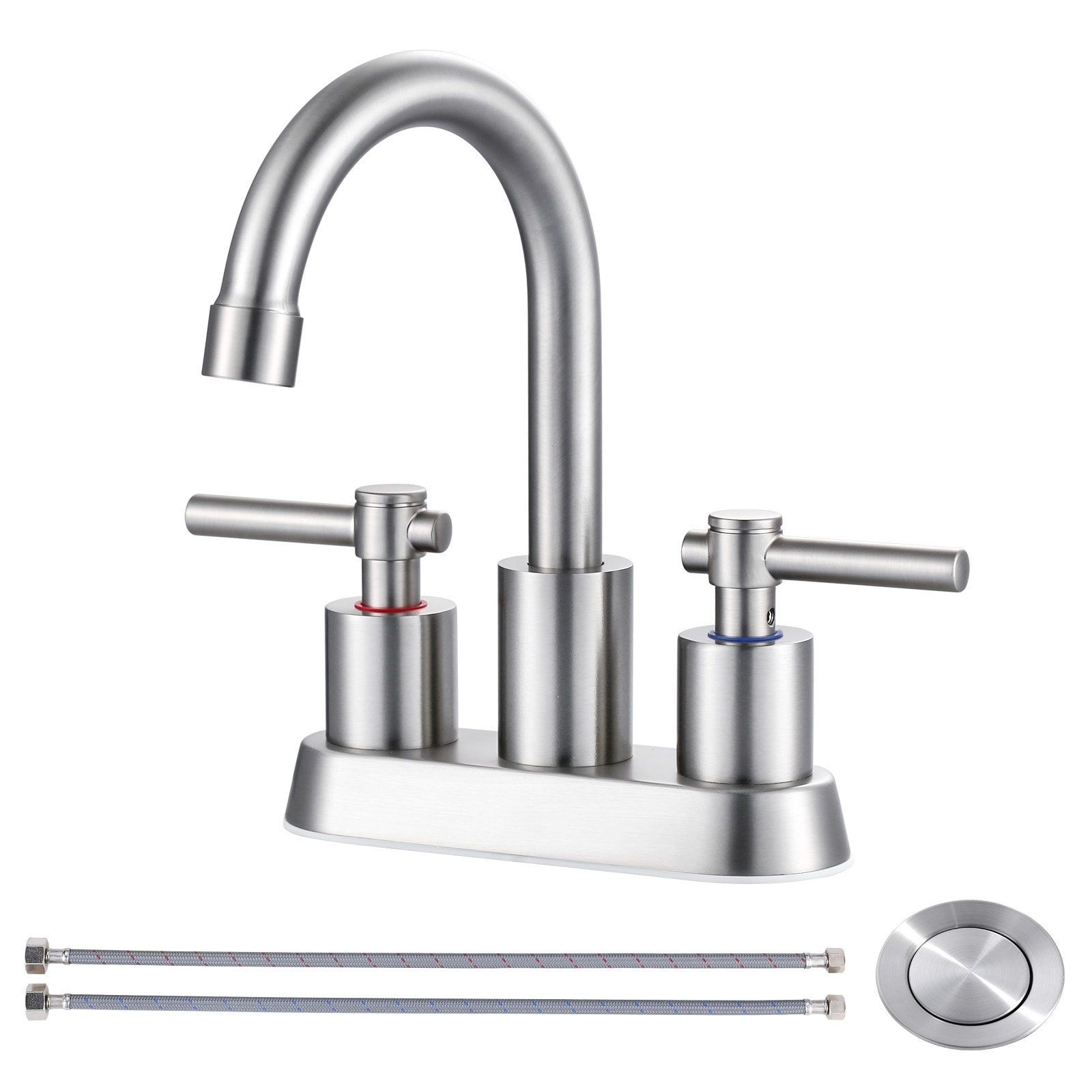 WOWOW 4 in. Centerset Dual Handle Bathroom Faucet with Pop-Up Drain