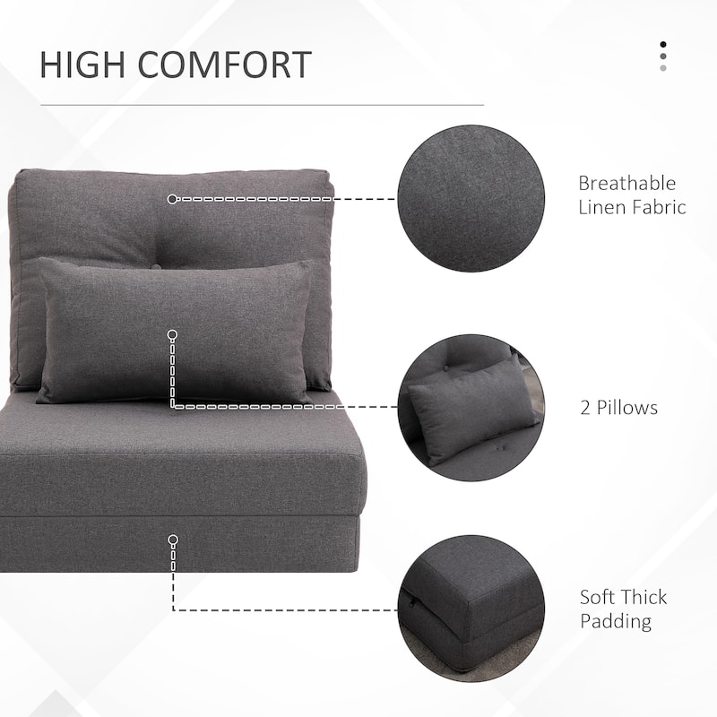 Dark Grey Modern 23.5" 2-in-1 Folding Upholstered Chaise Lounges Chair with 5 Position Adjustable Backrest