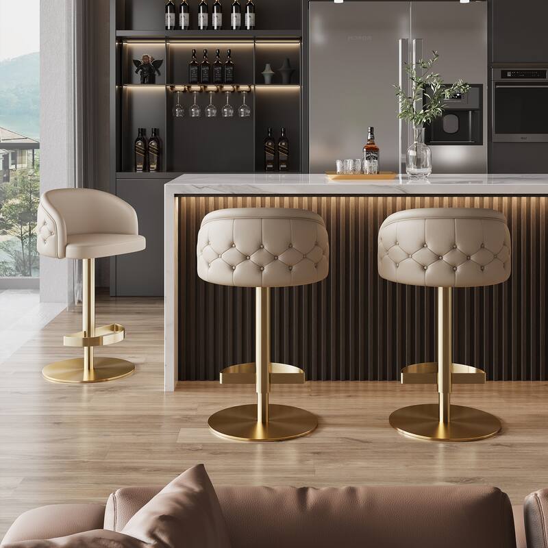 Khaki PU Bar Stool Adjustable Height and Swivel for Kitchens Bars Restaurants and Cafes