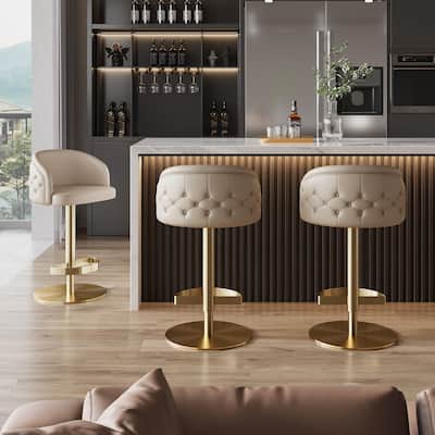 Khaki PU Bar Stool Adjustable Height and Swivel for Kitchens Bars Restaurants and Cafes