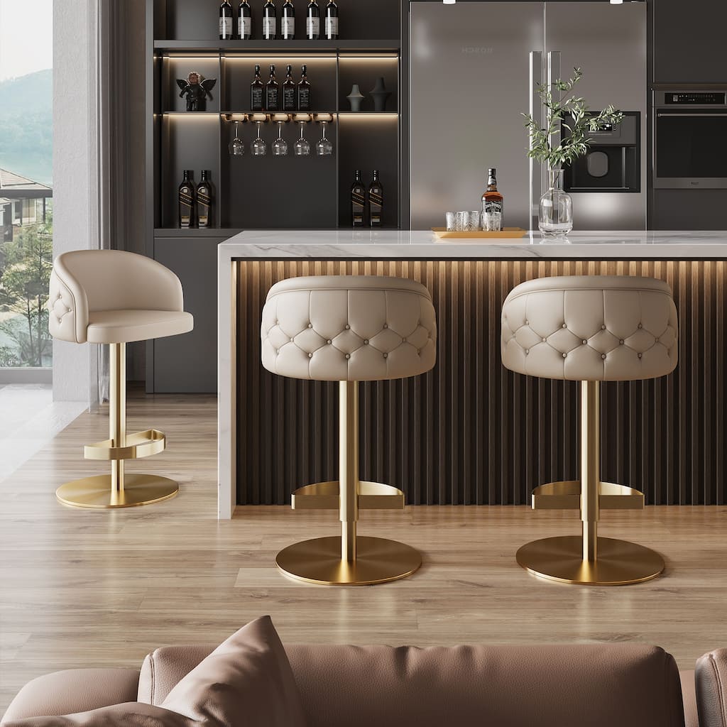 Khaki PU Bar Stool Adjustable Height and Swivel for Kitchens Bars Restaurants and Cafes